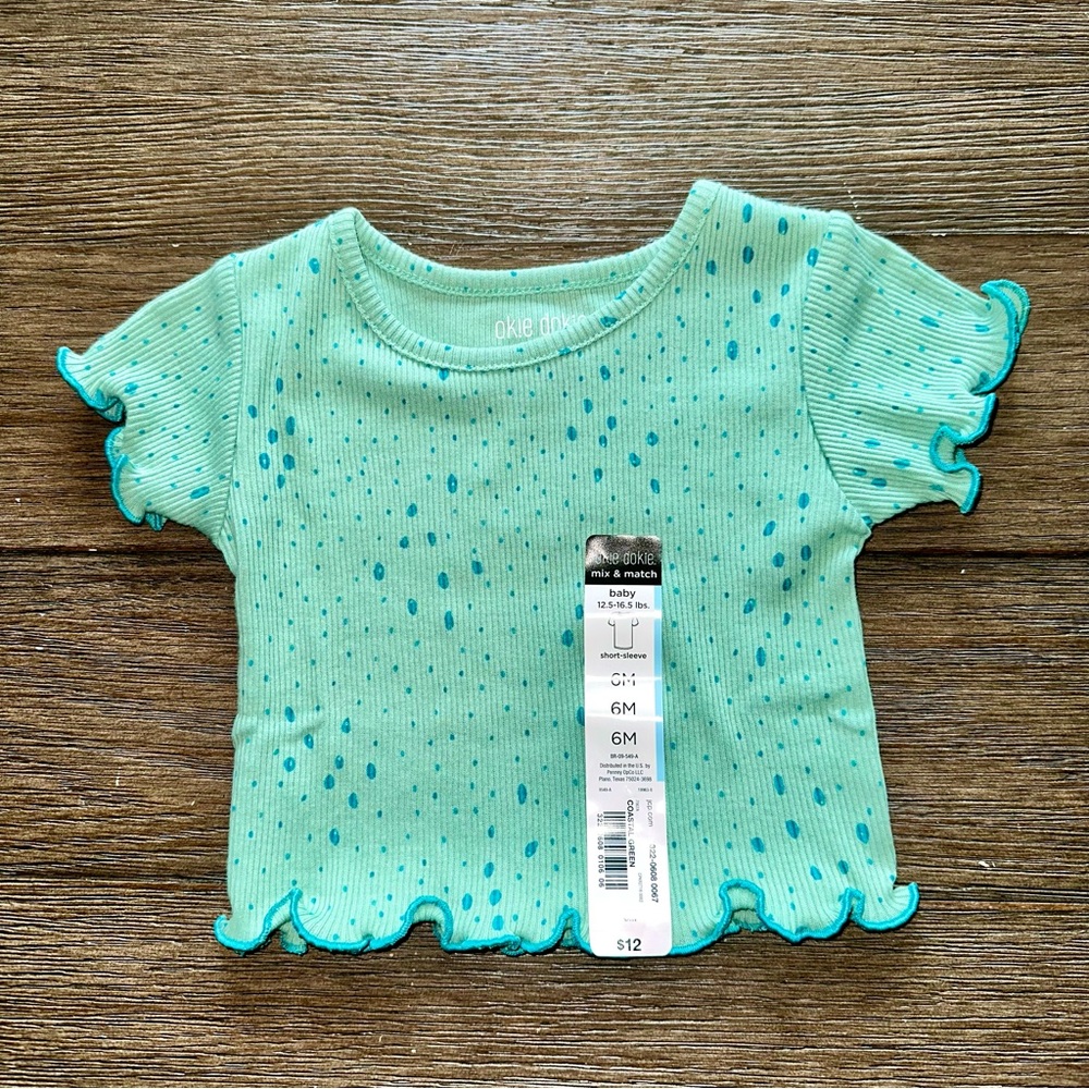 Baby tshirt - 6M - blue with ruffles